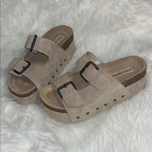 Steve Madden Beige Suede Mules
